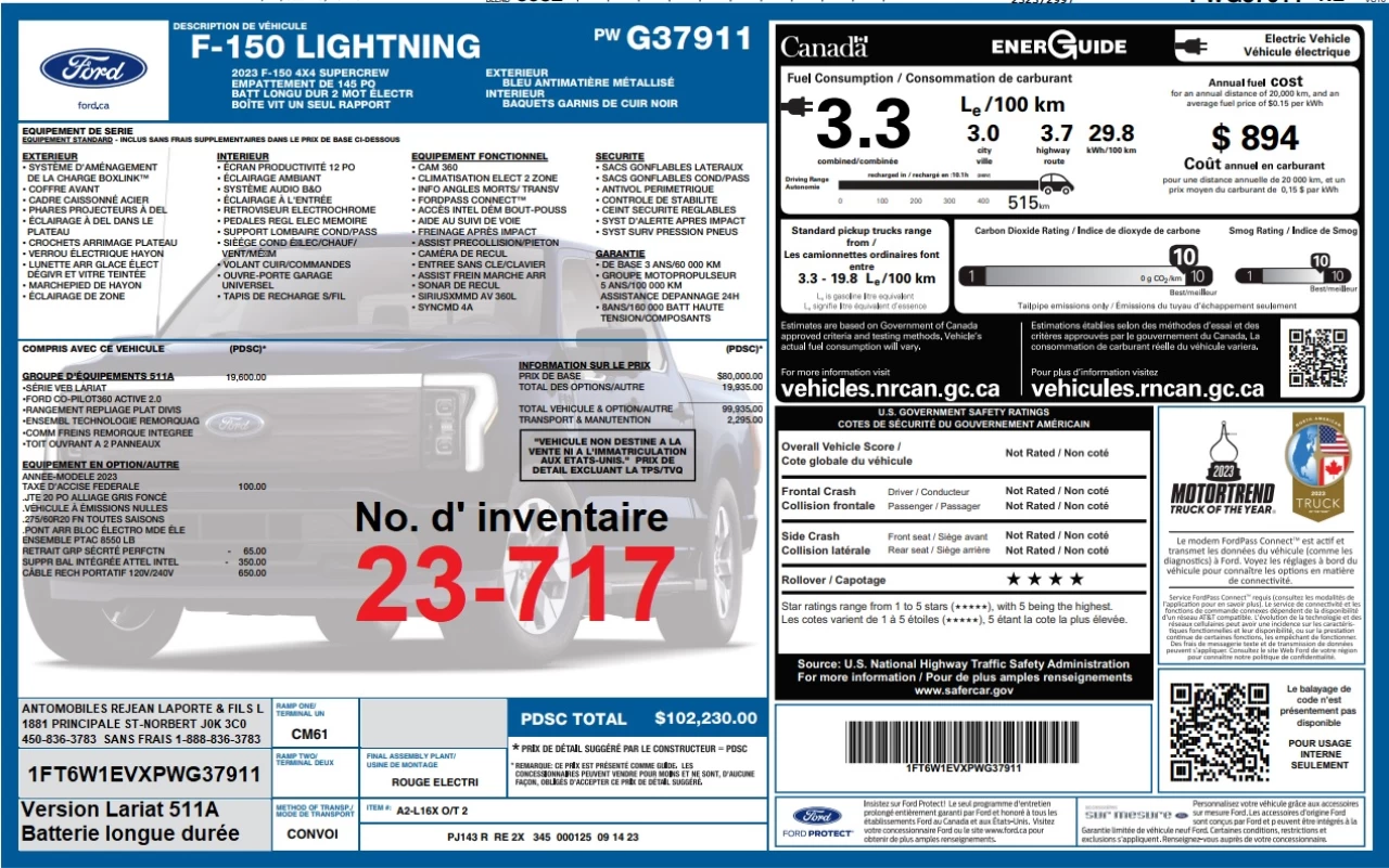 2023 Ford F-150 Lightning Lariat Image principale