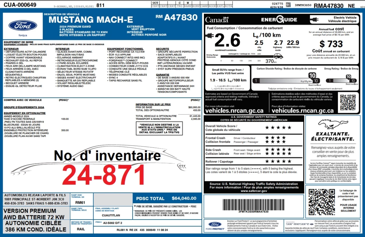 2024 Ford Mustang Mach-E Premium AWD Image principale