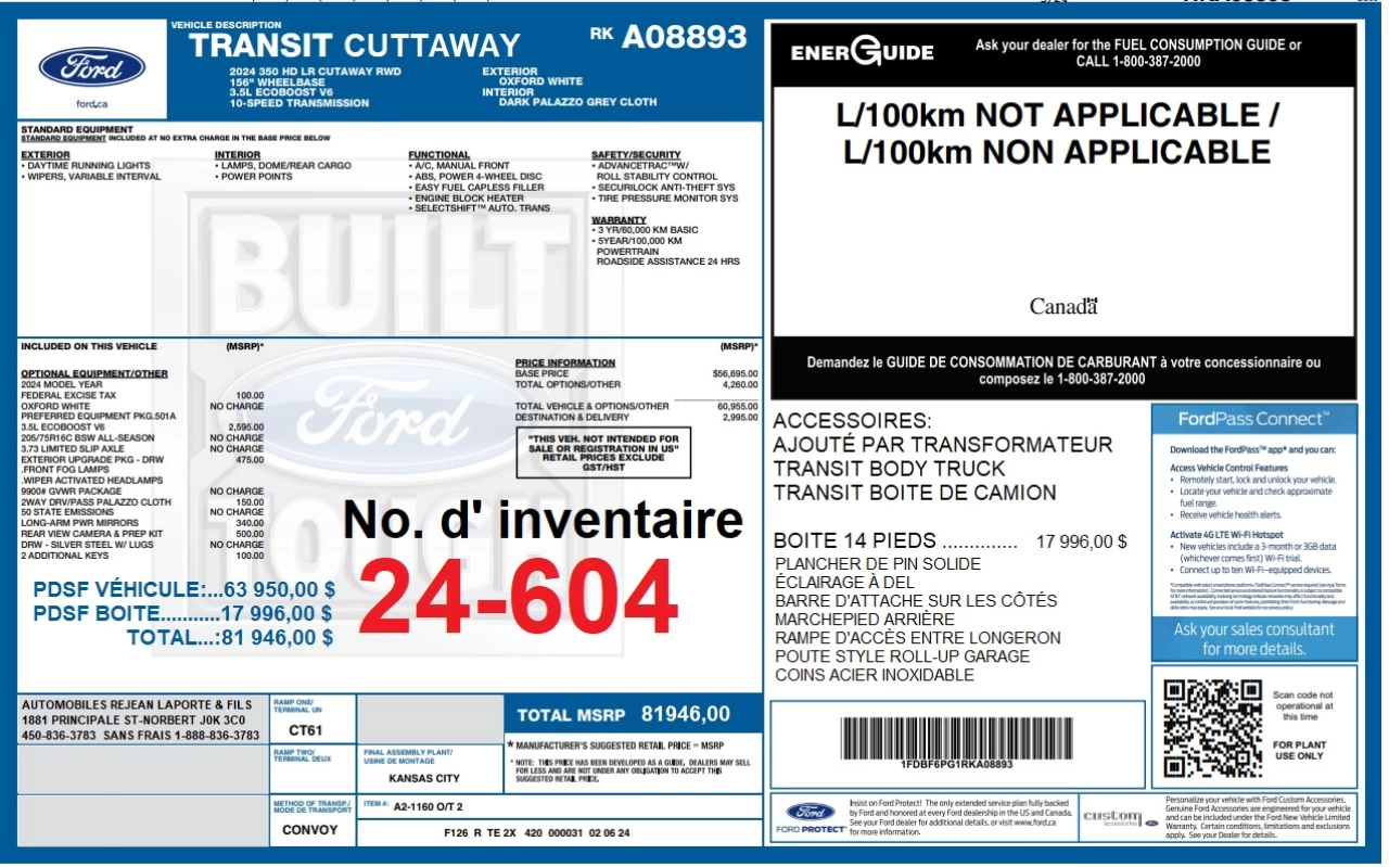 2024 Ford Transit-350 HD T-350 RWD 9950 GVWR DRW Image principale